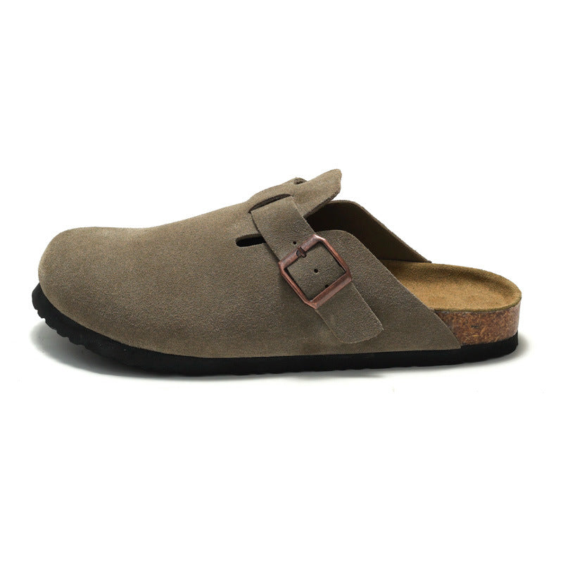 New Full Leather Slipper Sandals Half Slippers Thick-Soled Sandals with Cork