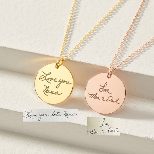 Handwriting necklace in sterling silver, personalised memorial jewellery