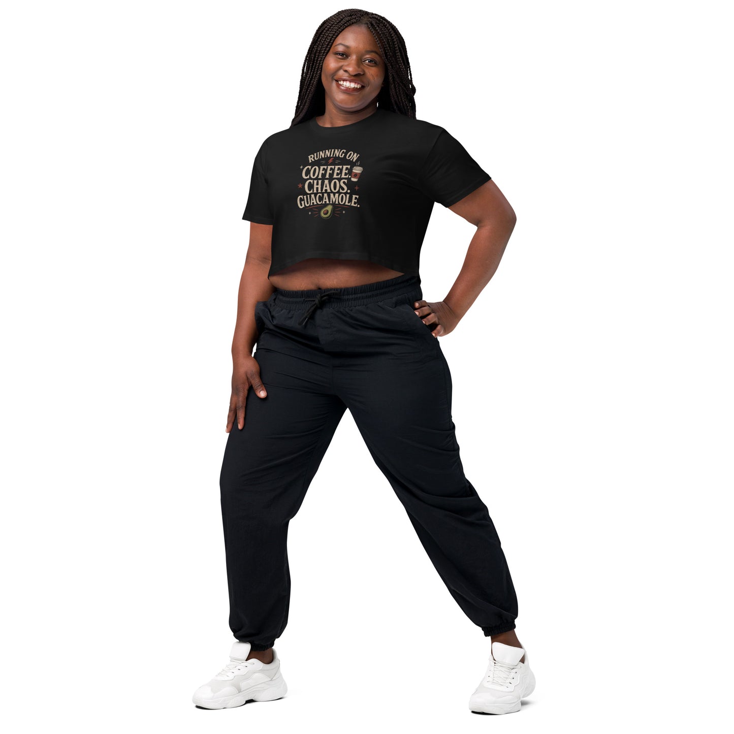 Women's 100% cotton crop top, coffee and guacamole print
