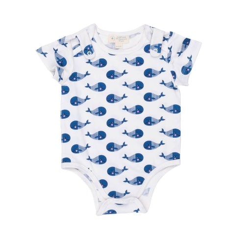 Body bébé élégant à manches courtes + bavoir - Baleine bleue
