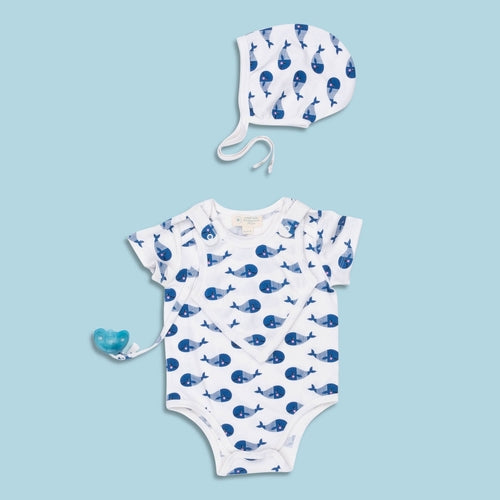 Body bébé élégant à manches courtes + bavoir - Baleine bleue