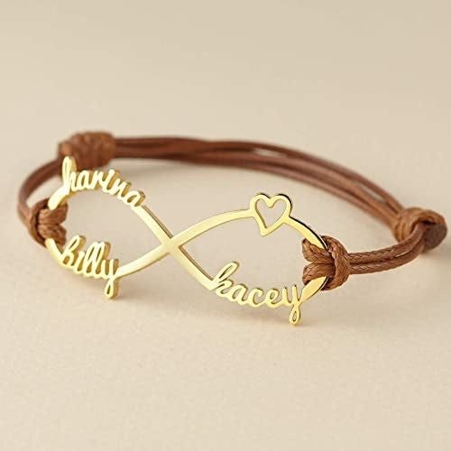 Bracelet maman avec prénoms d'enfants, Bracelet infini avec prénoms, Bijoux maman