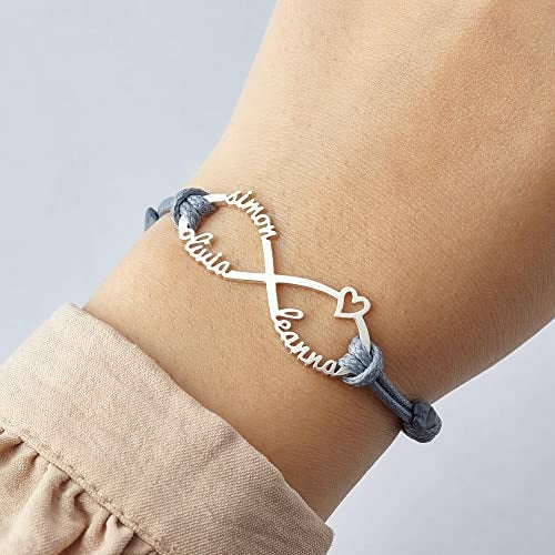 Bracelet maman avec prénoms d'enfants, Bracelet infini avec prénoms, Bijoux maman