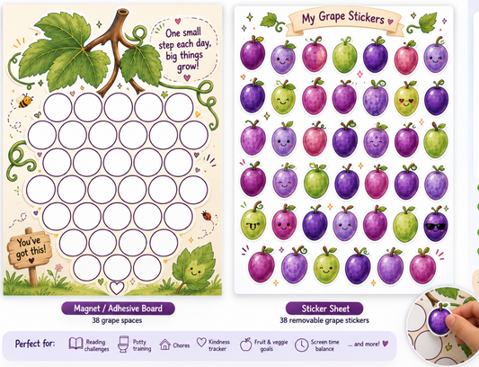 Grape sticker tracker and sticker sheet
