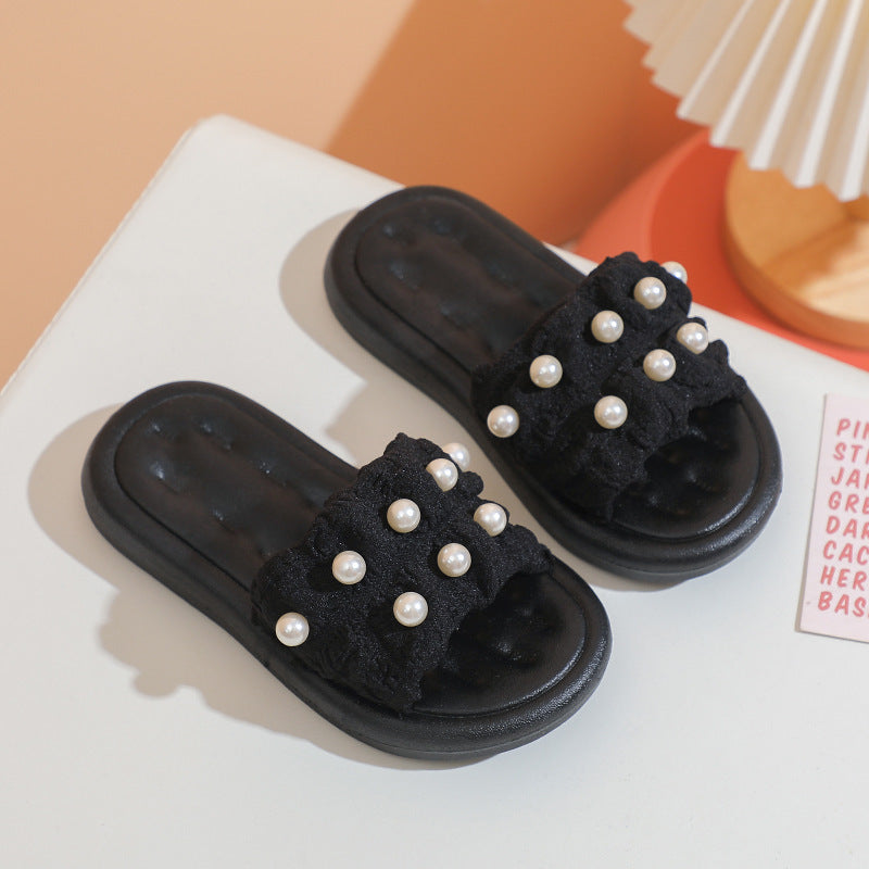 Summer children's slippers princess style Pearl girls' sandals soft bottom outdoor breathable small and medium girls slippers