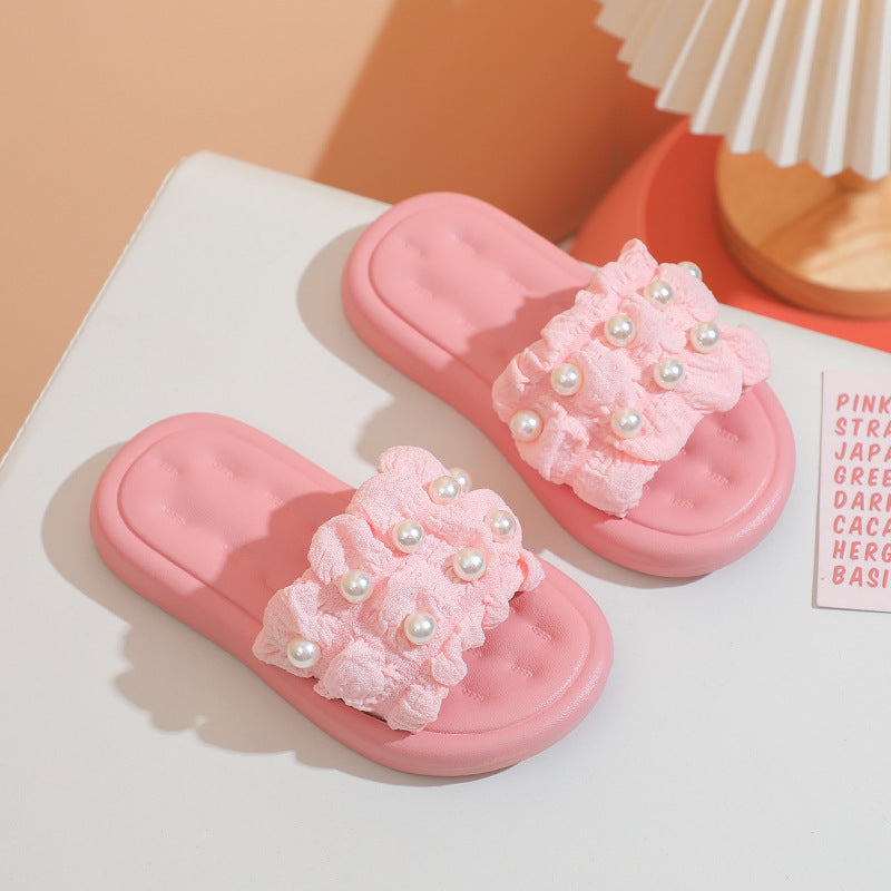 Summer children's slippers princess style Pearl girls' sandals soft bottom outdoor breathable small and medium girls slippers