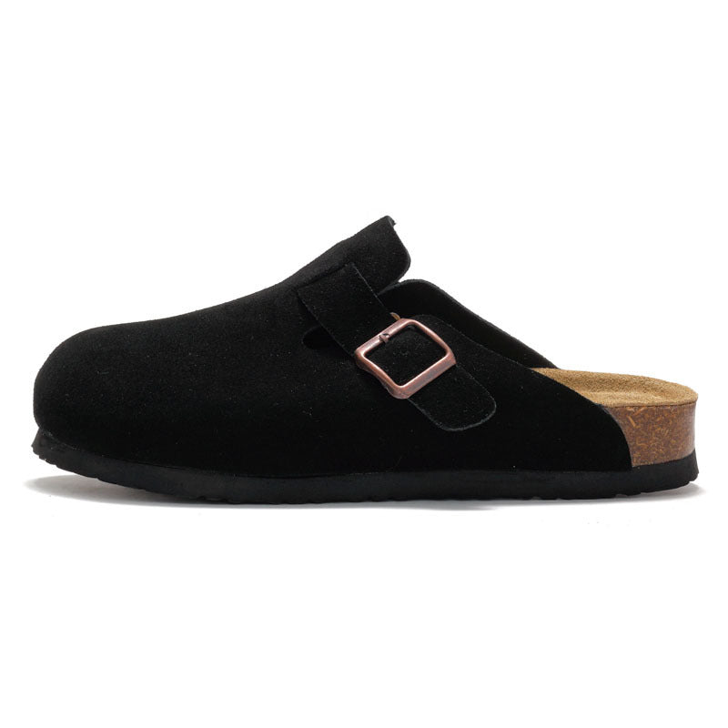 New Full Leather Slipper Sandals  Half Slippers Thick-Soled Sandals with Cork