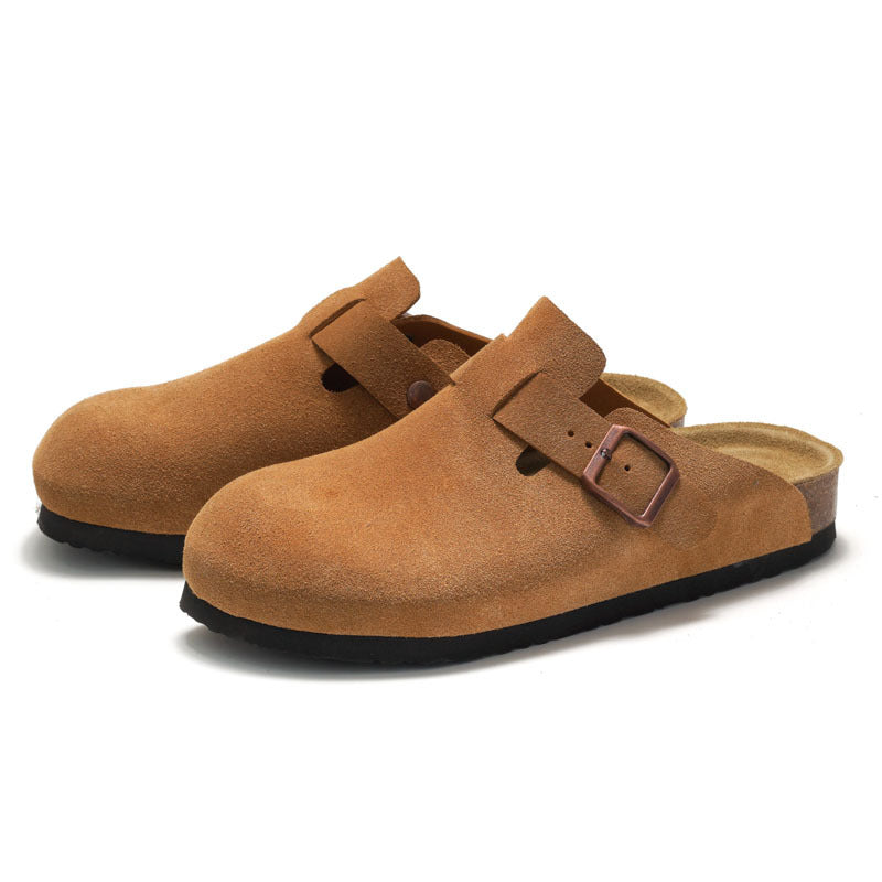 New Full Leather Slipper Sandals  Half Slippers Thick-Soled Sandals with Cork