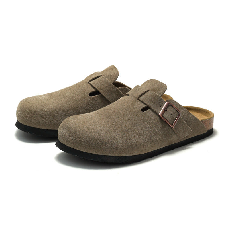 New Full Leather Slipper Sandals  Half Slippers Thick-Soled Sandals with Cork