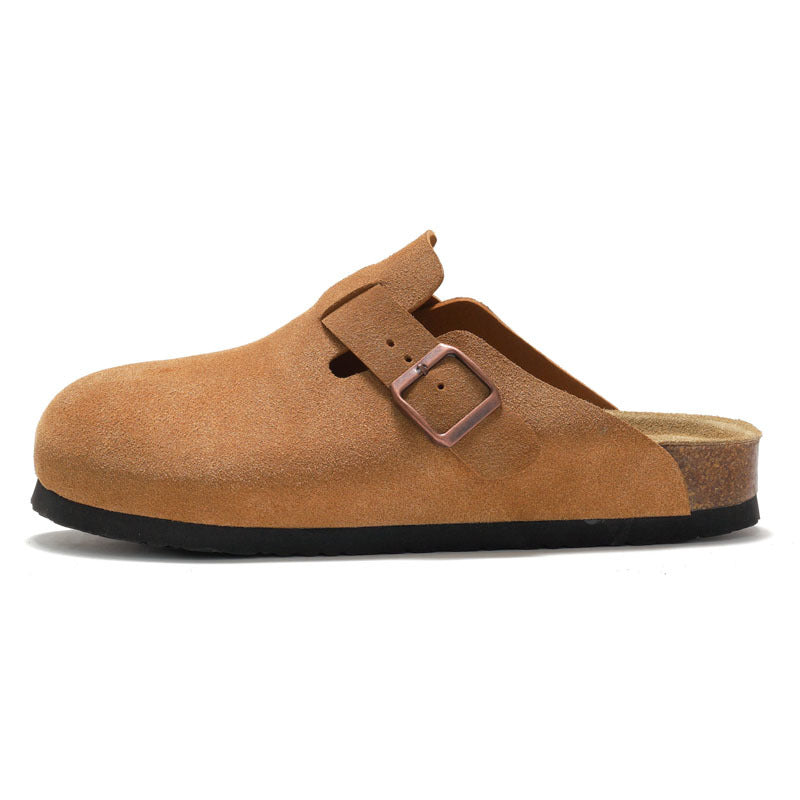 New Full Leather Slipper Sandals  Half Slippers Thick-Soled Sandals with Cork