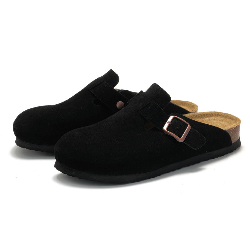 New Full Leather Slipper Sandals  Half Slippers Thick-Soled Sandals with Cork