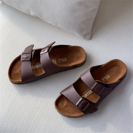 Leather Strap Cork Sandals — Supportive Summer Comfort