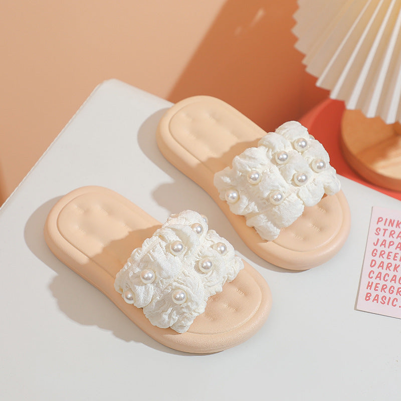 Summer children's slippers princess style Pearl girls' sandals soft bottom outdoor breathable small and medium girls slippers