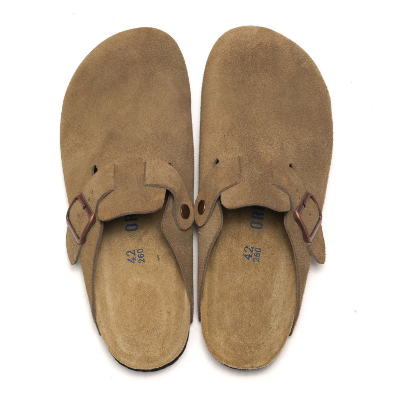 New Full Leather Slipper Sandals  Half Slippers Thick-Soled Sandals with Cork