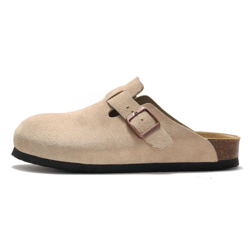 New Full Leather Slipper Sandals  Half Slippers Thick-Soled Sandals with Cork