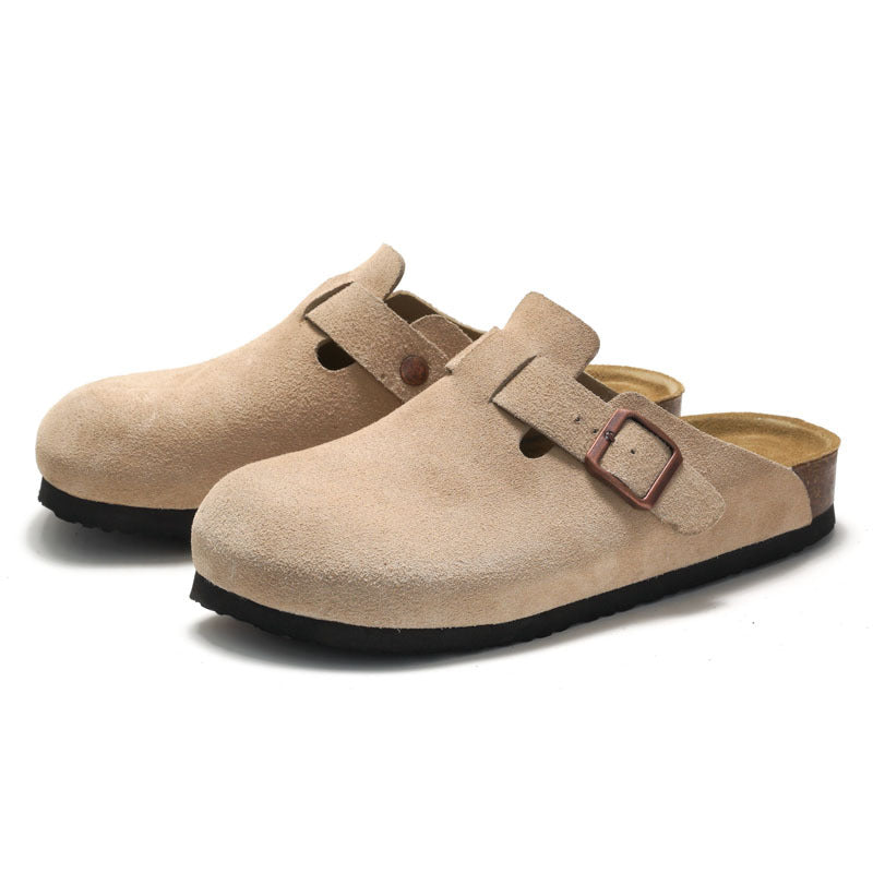 New Full Leather Slipper Sandals  Half Slippers Thick-Soled Sandals with Cork