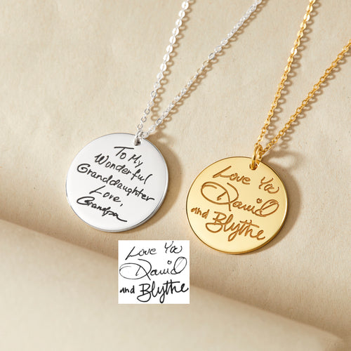 Actual Handwriting Necklace Personalized Memorial Jewelry High Quality Solid 925 Sterling Silver with 18K Gold, Rose Gold-Plated. Product is safe for sensitive skin.