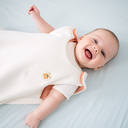 Organic cotton baby sleeping bag in saxe blue