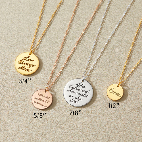 Handwriting necklace in sterling silver, personalised memorial jewellery