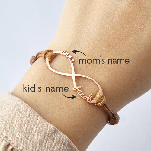 Bracelet maman avec prénoms d'enfants, Bracelet infini avec prénoms, Bijoux maman