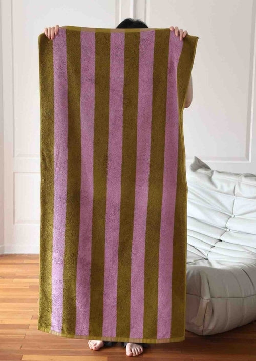Serviette de bain ultra douce et absorbante à rayures rétro - 100 % coton biologique de qualité supérieure