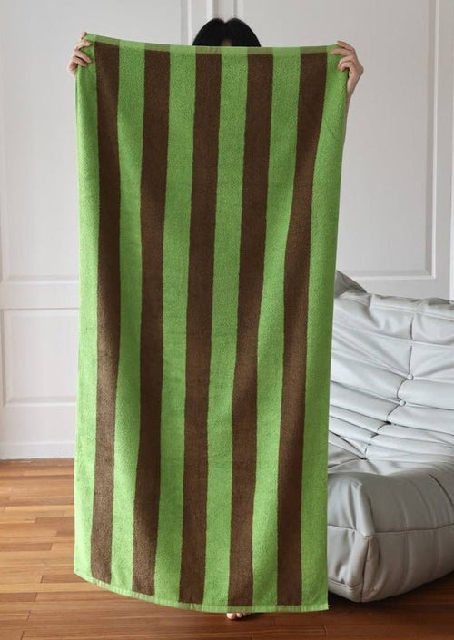 Serviette de bain ultra douce et absorbante à rayures rétro - 100 % coton biologique de qualité supérieure
